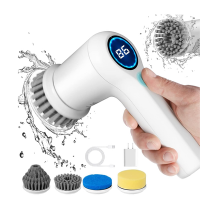 Cordless Spin Scrubber - Power Scrubber with LED Display & 4 Brush Heads