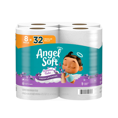 Soft Toilet Paper with Lavender Scent - 8 Mega Rolls, Strong & Absorbent