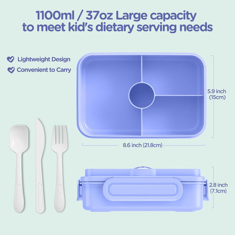 Kids Lunch Box - Leakproof Bento Box with 4 Compartments & Silverware