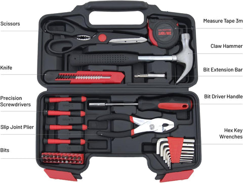 39-Piece Household Tool Kit - Essential Home Repair Set with Toolbox