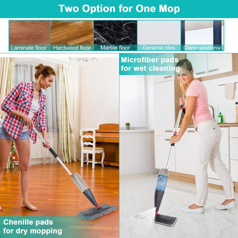 Spray Mop for Floor Cleaning - 800ml Bottle & 3 Washable Microfiber Pads