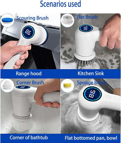 Cordless Spin Scrubber - Power Scrubber with LED Display & 4 Brush Heads