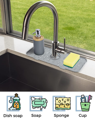 Kitchen Sink Splash Guard - Silicone Drip Catcher Tray & Sponge Holder Mat