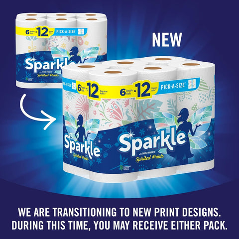 Pick-A-Size Paper Towels - Spirited Prints, 6 Double Rolls, Full & Half Sheets