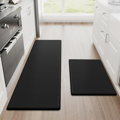 2PCS Cushioned Kitchen Mats - Anti-Fatigue, Non-Slip, Waterproof, Black Rug Set