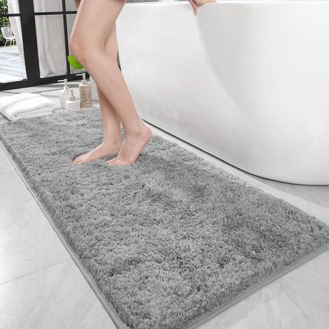 Bathroom Rug Runner 24x60 Inch - Soft Absorbent Microfiber, Non-Slip, Quick Dry, Grey