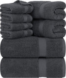 8-Piece Premium Towel Set - 600 GSM, 100% Cotton, Highly Absorbent (Grey)